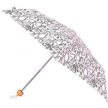 Totes Supermini Wooden Handle Umbrella featuring Doodle Cat Print