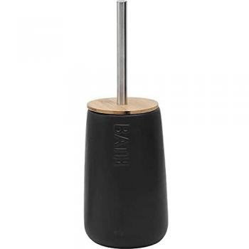 Brosse de bain ronde en dolomite noire avec support en bambou