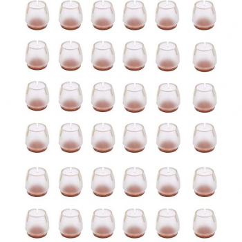 Furniture Floor Protectors with Felt Pads, Round Silicone Caps, 36 Pieces