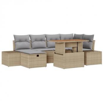 Ensemble canapé extérieur 7 pièces, finition beige, tissu poly-rattan