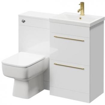 1000mm Gloss White Vanity Unit Toilet Suite with 2 Drawers