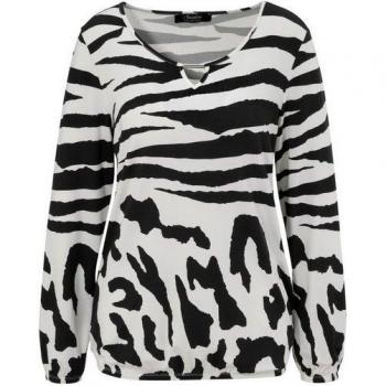 Aniston SELECTED Langarmshirt mit Cut‑Out, Glitzeraccessoire & Leopardenmuster