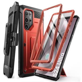 Custodia ibrida antishock rossa e nera per Samsung Galaxy S24 Ultra con cavalletto e protezione schermo