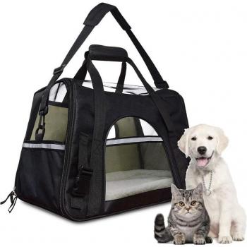 Transportador de mascotas para viajes, con aprobación de aerolíneas, impermeable y cama de lana, tote blando para gatos y perros pequeños