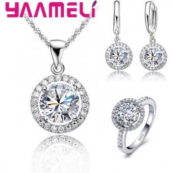 Ensemble de bijoux mariage en argent 925 avec zircon et cristal autrichien