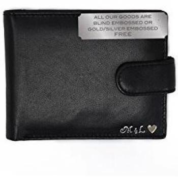 Black Leather Wallet with Custom Engraving and Coin Pocket