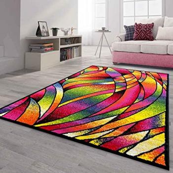 Vimoda Kurzflor Teppich Bunt Patchwork Wellen Punkte Modern 80x150 cm