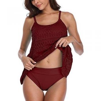 FLYILY Maillot de Bain Femme Tankini 2 Pièces Shorty Gilet Gaze Taille XL