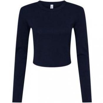 Bella + Canvas Women's White Long-Sleeved Crop Shirt XS