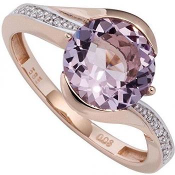 Schimmernder Damenring: 585‑Rotgold, 16 Diamanten, 1 violetter Amethyst, Größe 58