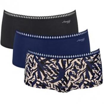 Panty SLOGGI GO Crush Short C3P, Damen, Gr. XXL, blau (blau, schwarz combination), Single Jersey, Obermaterial: 95% Polyamid, 5% Elasthan, mehrfarbig, Unterhosen, Spitzendetails