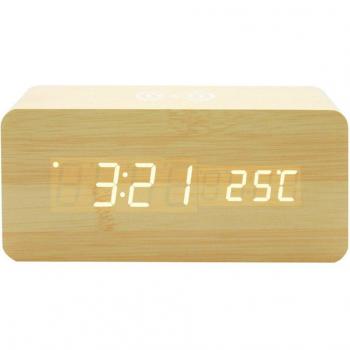 Digital Display Wooden Alarm Clock with Multifunction Qi Charger