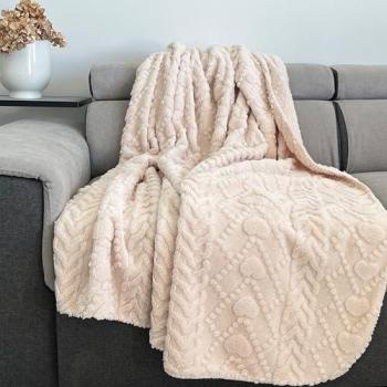 Manta para Cama o Sofá Coralina Beige con Relieve
