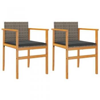 VidaXL Patio Chairs with Cushions 2 pcs Gray Poly Rattan & Solid Wood