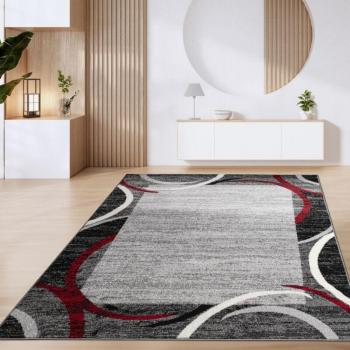 Tapis contemporain rouge, 120 cm × 170 cm, design cercle et bordure
