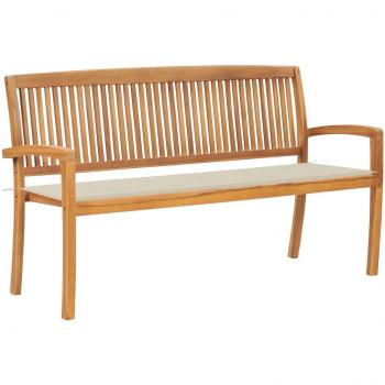 Banc Jardin Empilable Teck Massif 159 cm, coussin inclus (VidaXL)