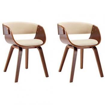 2 pcs Cream Dining Chairs with Faux Leather and Wood Design
