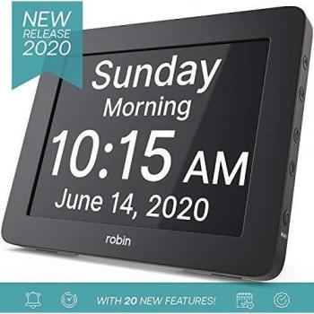 Robin Digital Day Clock 2.0, Alarm Clock with Extra Large Display, Black