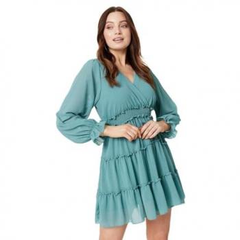 Izabel London Women’s Green Lace Long Sleeve Mini Dress, UK 14