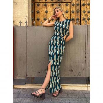 Abito L/XL cutout geometrico blu anatra