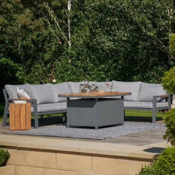 Stockholm Corner Dining Set with Fire Pit Table in Marl Grey