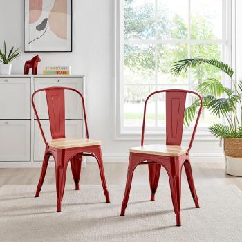 Industrial Red Tolix‑Style Stackable Chair Set (Pine Seats)