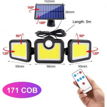 270° Wide Angle Solar Motion Sensor Lights 122 LED Outdoor Flood Light