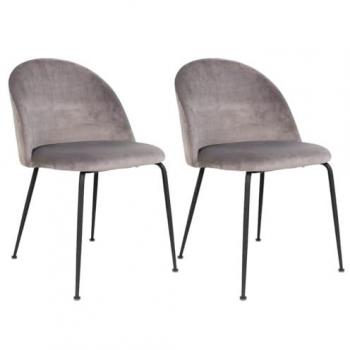 Chaises MEYRIN en Velours Gris avec Pieds Métal Noir