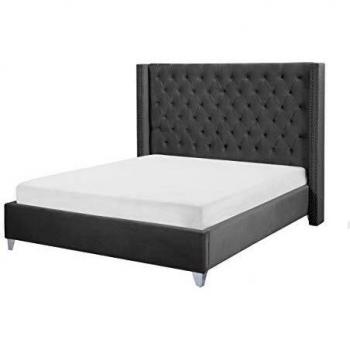 Letto imbottito tessuto grigio rete a doghe testiera alta 160 x 200 cm Lubbon