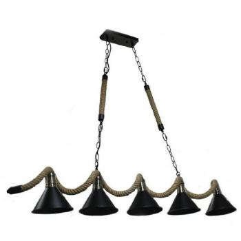Lampadario Soffitto in Corda di Canapa 5 Attacchi E27 Stile Vintage
