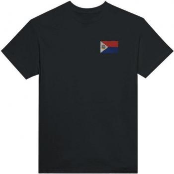 Black Embroidered Saint Martin Flag Classic Fit Tee