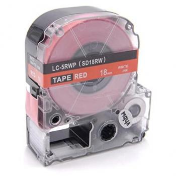 Vhbw 1x Etikettenband für Epson LC-5RWP 8m x 18mm Weiß auf Rot