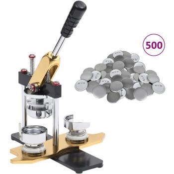 Vidaxl Badge Machine with 500 pcs Pinback Button Elements 37mm Rotating Punch