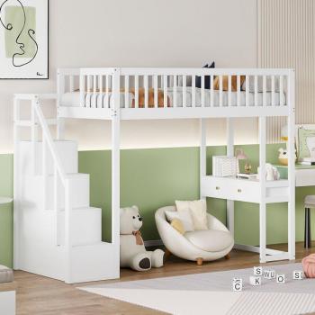 Redom Letto a Soppalco per Bambini 90x200 – Tavolo e Scaletta Integrata