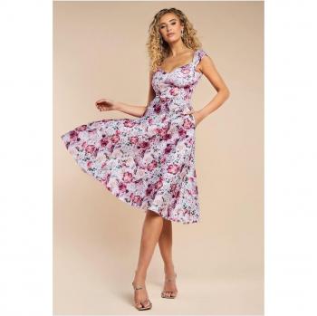 Floral Whisper A‑Line Sweetheart Midi – Soft Rose