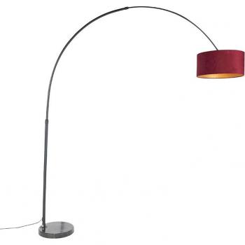 Lámpara de arco negra con pantalla de terciopelo rojo y detalles dorados 50 cm