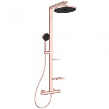 Ideal Standard ALU + Colonne de Douche Thermostatique, Aluminium recyclé, Eco-responsable, Pomme de Douche Orientable 26 cm, Douchette 2 Jets 10 cm, Rose brossé, BD583RO