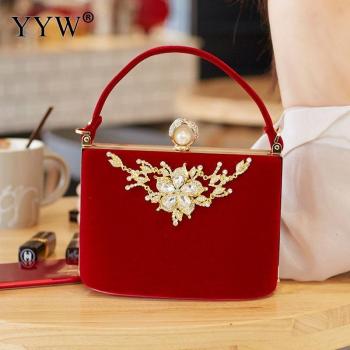 YYW Gold Kristall Blumen Plüsch Clutch Tasche
