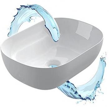 SFMOVAL Lavabo de Encimera – Blanco Brillo 46 × 33 × 13 cm