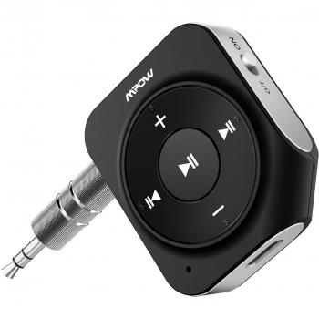 MPow 3.5mm Jack Bluetooth Adapter – Dual Mic, CVC6, 15‑Hour Playtime