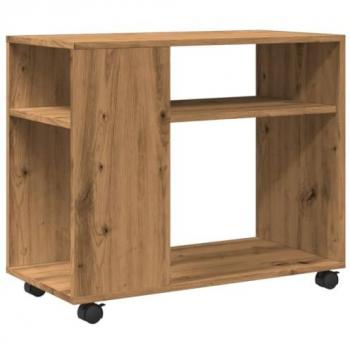 Mesa auxiliar con ruedas de madera roble Sonoma 70x35x60 cm marrón