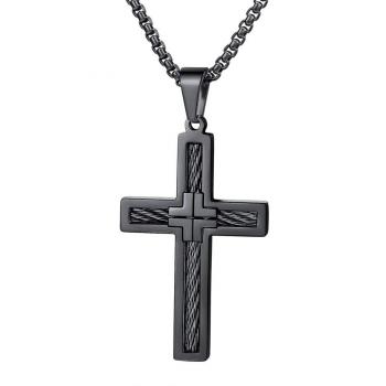 Bijoux Pendentif Croix Réglable en Acier Inoxydable Noir