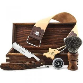Heritage Barber’s Treasure: Handcrafted Razor, Badger Brush, Leather Strop Package