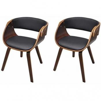 Sillas de comedor 2 uds madera curvada y cuero sintético marrón