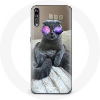 Custodia Huawei P20 Gatto con Occhiali da Vista Violetti