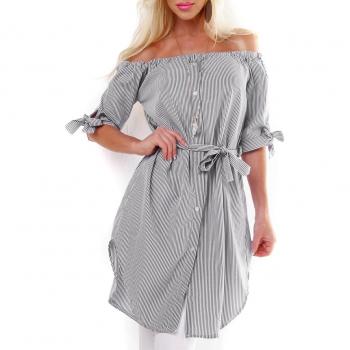 Carmen‑Long‑Shirt, schluppig & stylish, One Size mit Binden­gurt