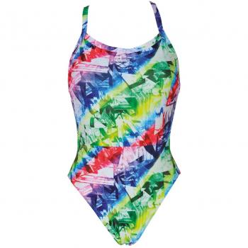 ARENA Damen Badeanzug Glitch, Multicolor-Blattdesign, 36