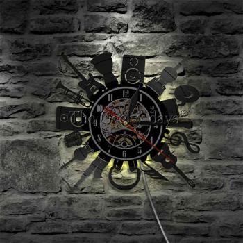 Vinyl Record Guitar Wall Decor Clock