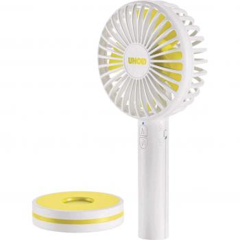 Weißer Unold Handheld Fan Breezy mit 3 Geschwindigkeitsstufen und Akku-Betrieb bis zu 7,5 Stunden