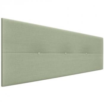 Cabecero Tapizado de Lino Natural Verde con Botones y Patas de Madera
